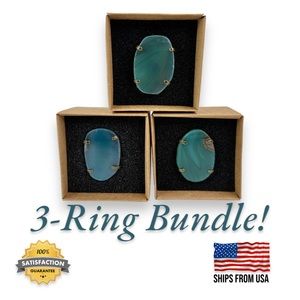 Geocentral Genuine Natural Agate Slab 3-PACK Ring Adjustable Green & Blue Boho
